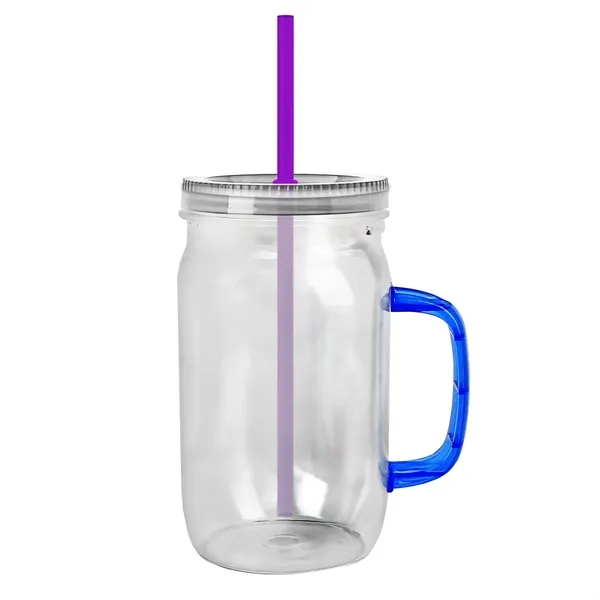 27 oz Mason Jar with Handle, straw and screw-on lid. Measurements... from ASI 40480 Koozie Group