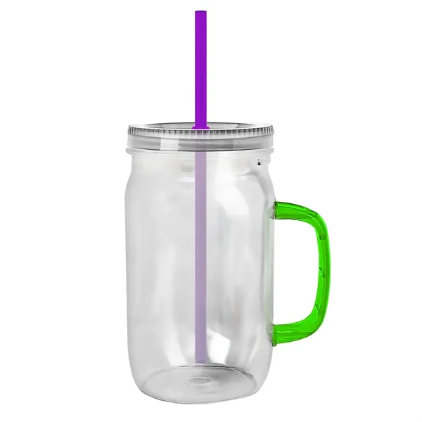 27 oz Mason Jar with Handle, straw and screw-on lid. Measurements... from ASI 40480 Koozie Group