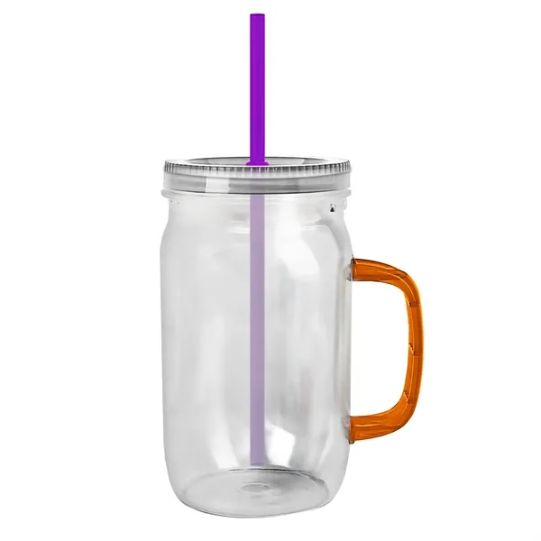 27 oz Mason Jar with Handle, straw and screw-on lid. Measurements... from ASI 40480 Koozie Group