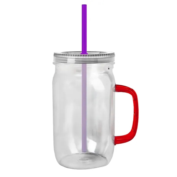 27 oz Mason Jar with Handle, straw and screw-on lid. Measurements... from ASI 40480 Koozie Group