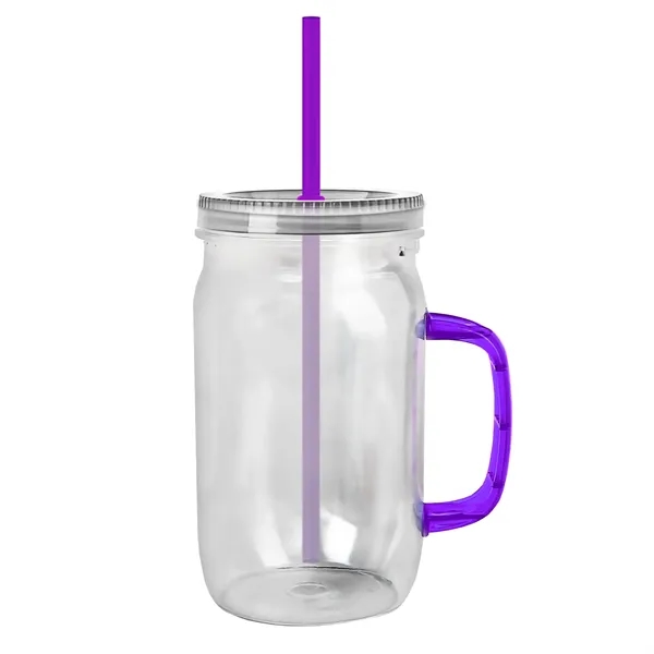 27 oz Mason Jar with Handle, straw and screw-on lid. Measurements... from ASI 40480 Koozie Group