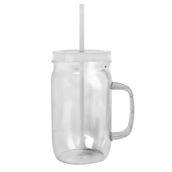27 oz Mason Jar with Handle, straw and screw-on lid. Measurements... from ASI 40480 Koozie Group
