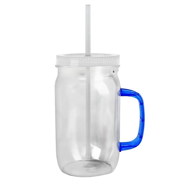 27 oz Mason Jar with Handle, straw and screw-on lid. Measurements... from ASI 40480 Koozie Group