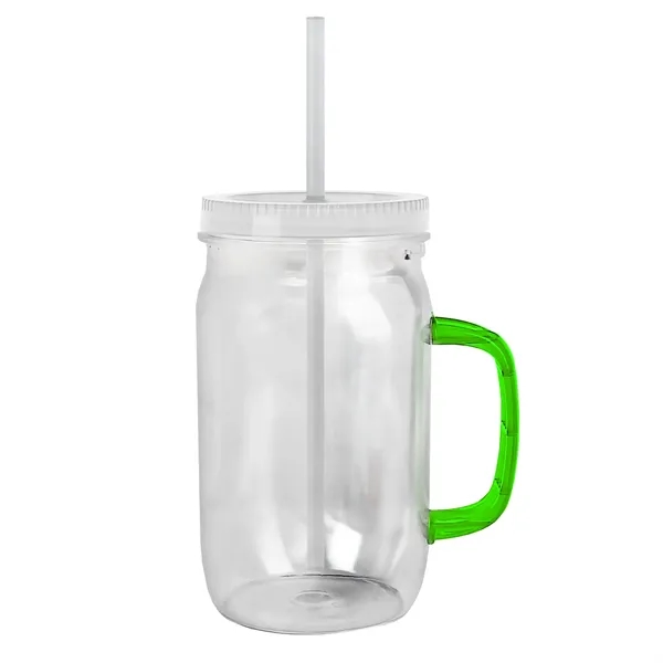 27 oz Mason Jar with Handle, straw and screw-on lid. Measurements... from ASI 40480 Koozie Group