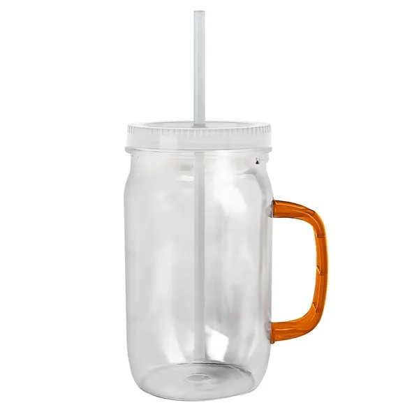 27 oz Mason Jar with Handle, straw and screw-on lid. Measurements... from ASI 40480 Koozie Group