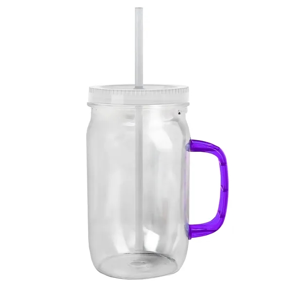 27 oz Mason Jar with Handle, straw and screw-on lid. Measurements... from ASI 40480 Koozie Group