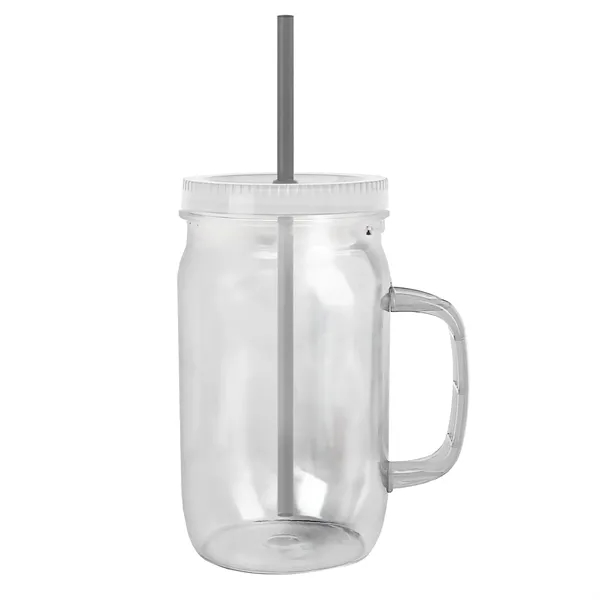 27 oz Mason Jar with Handle, straw and screw-on lid. Measurements... from ASI 40480 Koozie Group