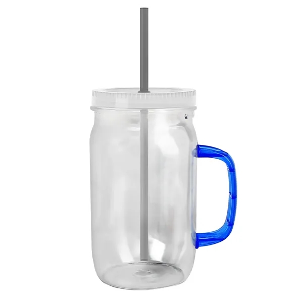 27 oz Mason Jar with Handle, straw and screw-on lid. Measurements... from ASI 40480 Koozie Group