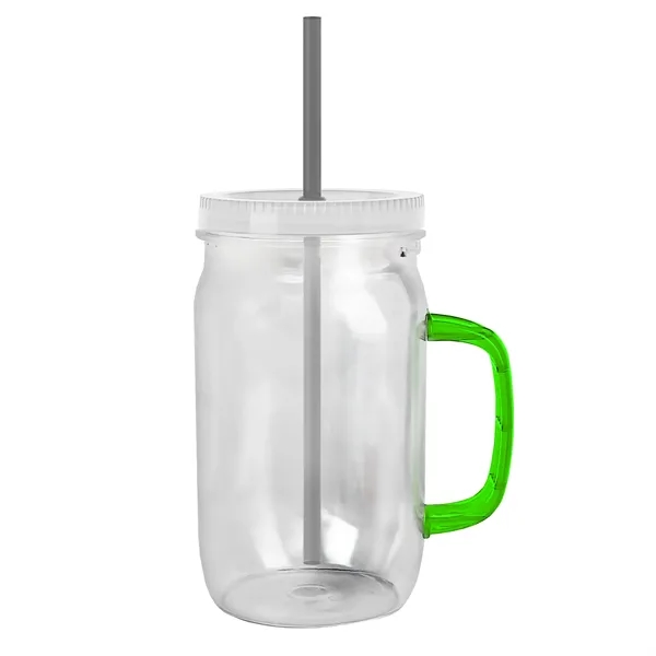 27 oz Mason Jar with Handle, straw and screw-on lid. Measurements... from ASI 40480 Koozie Group