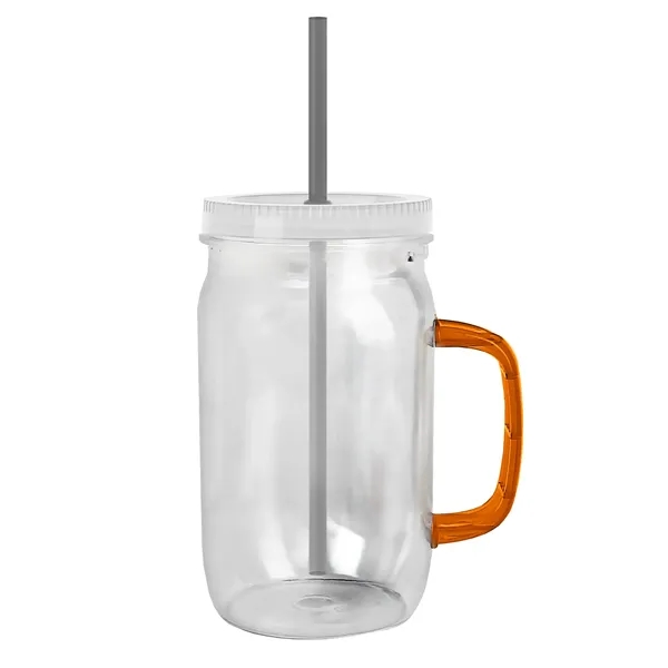 27 oz Mason Jar with Handle, straw and screw-on lid. Measurements... from ASI 40480 Koozie Group