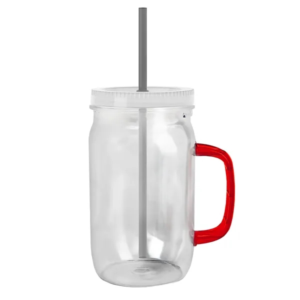 27 oz Mason Jar with Handle, straw and screw-on lid. Measurements... from ASI 40480 Koozie Group