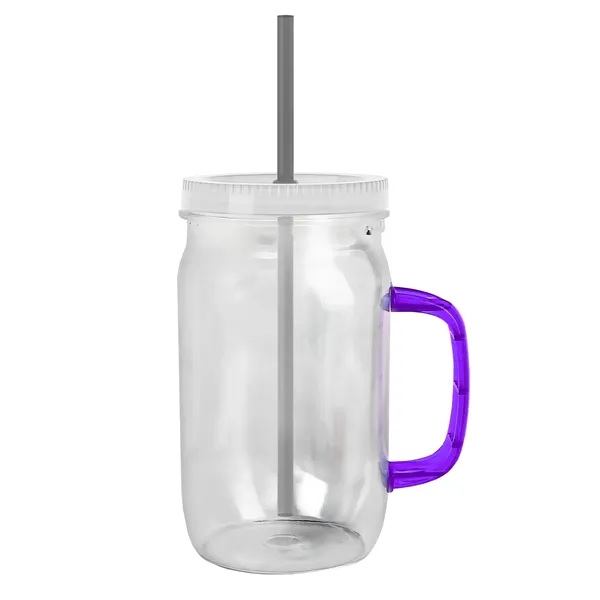 27 oz Mason Jar with Handle, straw and screw-on lid. Measurements... from ASI 40480 Koozie Group
