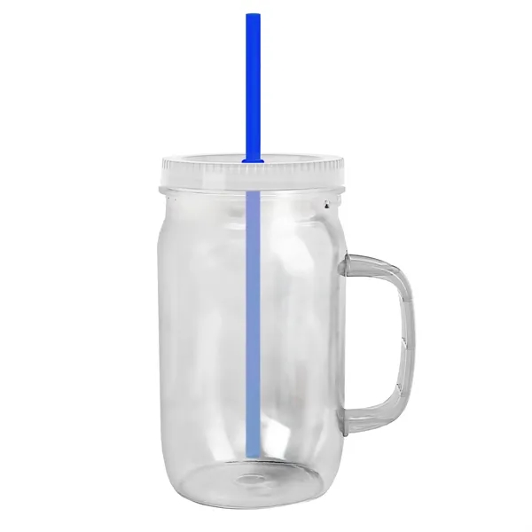 27 oz Mason Jar with Handle, straw and screw-on lid. Measurements... from ASI 40480 Koozie Group