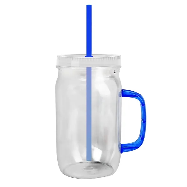 27 oz Mason Jar with Handle, straw and screw-on lid. Measurements... from ASI 40480 Koozie Group