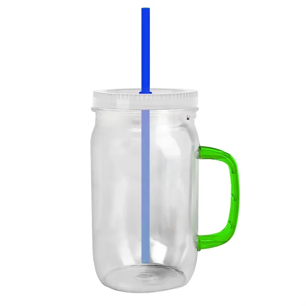 27 oz Mason Jar with Handle, straw and screw-on lid. Measurements... from ASI 40480 Koozie Group