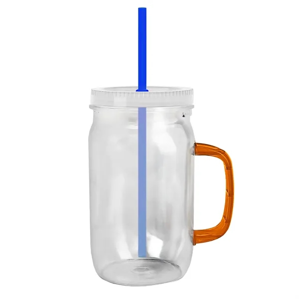 27 oz Mason Jar with Handle, straw and screw-on lid. Measurements... from ASI 40480 Koozie Group