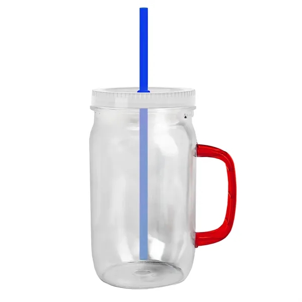 27 oz Mason Jar with Handle, straw and screw-on lid. Measurements... from ASI 40480 Koozie Group