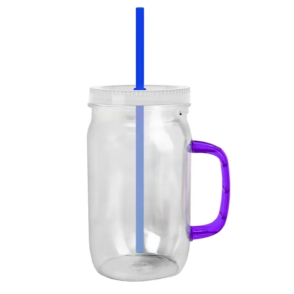 27 oz Mason Jar with Handle, straw and screw-on lid. Measurements... from ASI 40480 Koozie Group
