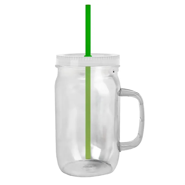 27 oz Mason Jar with Handle, straw and screw-on lid. Measurements... from ASI 40480 Koozie Group