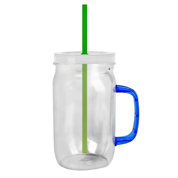 27 oz Mason Jar with Handle, straw and screw-on lid. Measurements... from ASI 40480 Koozie Group