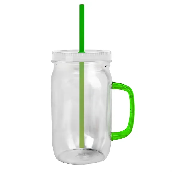 27 oz Mason Jar with Handle, straw and screw-on lid. Measurements... from ASI 40480 Koozie Group