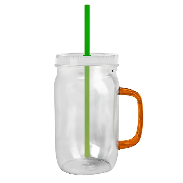 27 oz Mason Jar with Handle, straw and screw-on lid. Measurements... from ASI 40480 Koozie Group