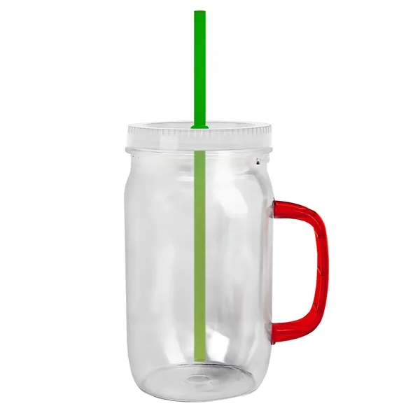 27 oz Mason Jar with Handle, straw and screw-on lid. Measurements... from ASI 40480 Koozie Group
