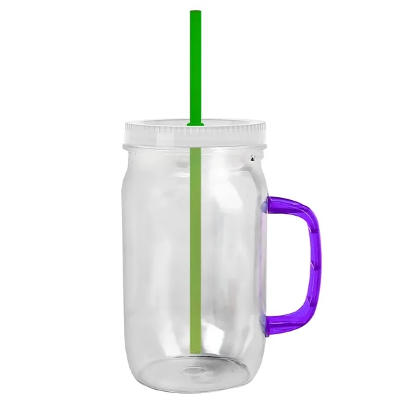 27 oz Mason Jar with Handle, straw and screw-on lid. Measurements... from ASI 40480 Koozie Group