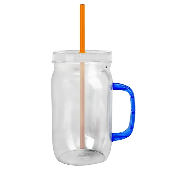 27 oz Mason Jar with Handle, straw and screw-on lid. Measurements... from ASI 40480 Koozie Group