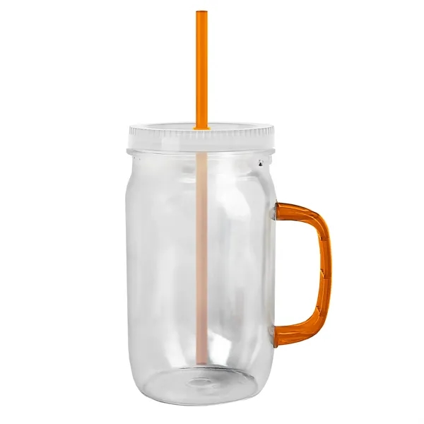 27 oz Mason Jar with Handle, straw and screw-on lid. Measurements... from ASI 40480 Koozie Group