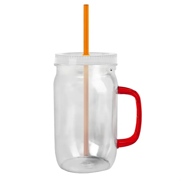 27 oz Mason Jar with Handle, straw and screw-on lid. Measurements... from ASI 40480 Koozie Group
