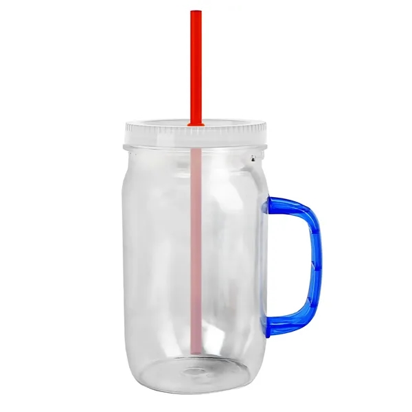 27 oz Mason Jar with Handle, straw and screw-on lid. Measurements... from ASI 40480 Koozie Group