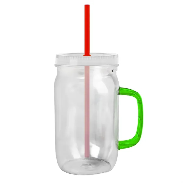 27 oz Mason Jar with Handle, straw and screw-on lid. Measurements... from ASI 40480 Koozie Group