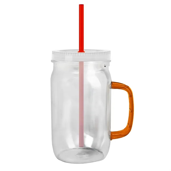 27 oz Mason Jar with Handle, straw and screw-on lid. Measurements... from ASI 40480 Koozie Group