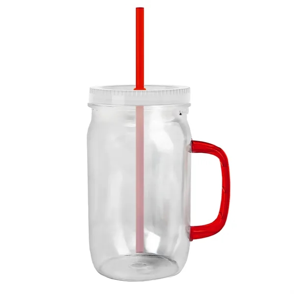 27 oz Mason Jar with Handle, straw and screw-on lid. Measurements... from ASI 40480 Koozie Group