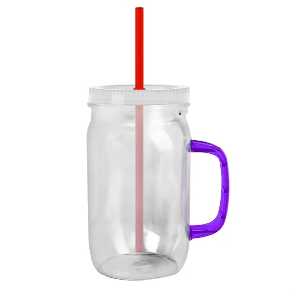 27 oz Mason Jar with Handle, straw and screw-on lid. Measurements... from ASI 40480 Koozie Group