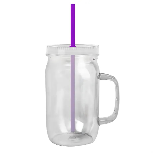 27 oz Mason Jar with Handle, straw and screw-on lid. Measurements... from ASI 40480 Koozie Group