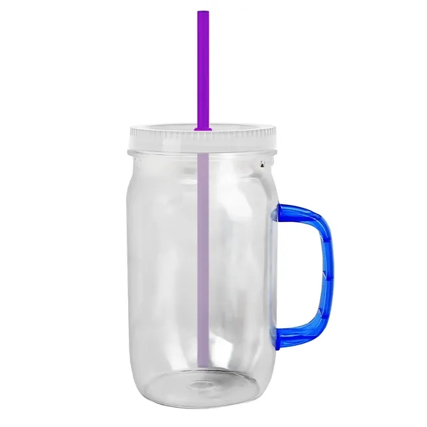 27 oz Mason Jar with Handle, straw and screw-on lid. Measurements... from ASI 40480 Koozie Group