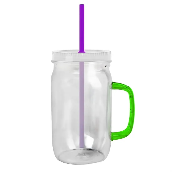 27 oz Mason Jar with Handle, straw and screw-on lid. Measurements... from ASI 40480 Koozie Group