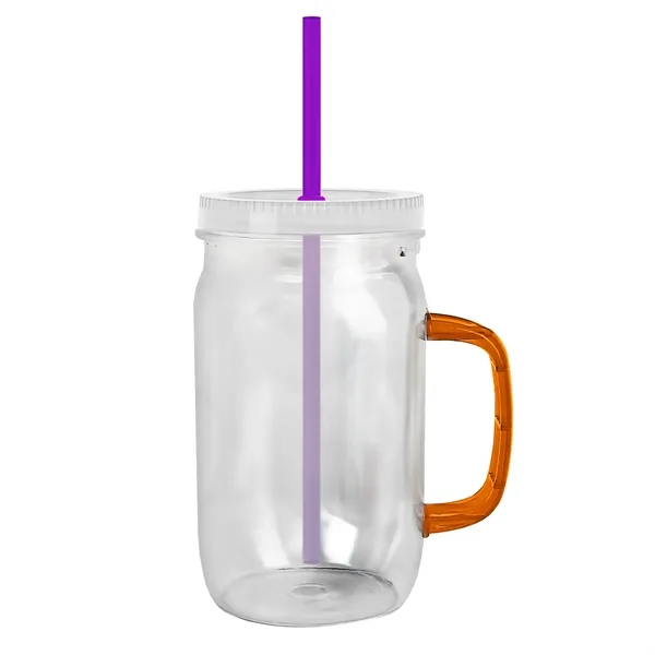 27 oz Mason Jar with Handle, straw and screw-on lid. Measurements... from ASI 40480 Koozie Group