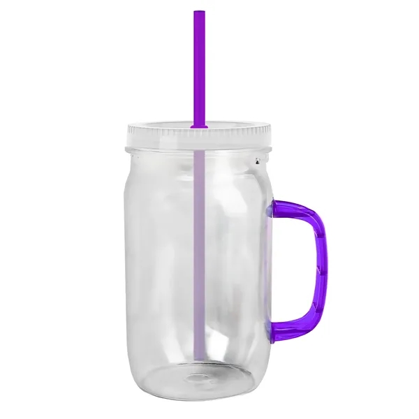 27 oz Mason Jar with Handle, straw and screw-on lid. Measurements... from ASI 40480 Koozie Group