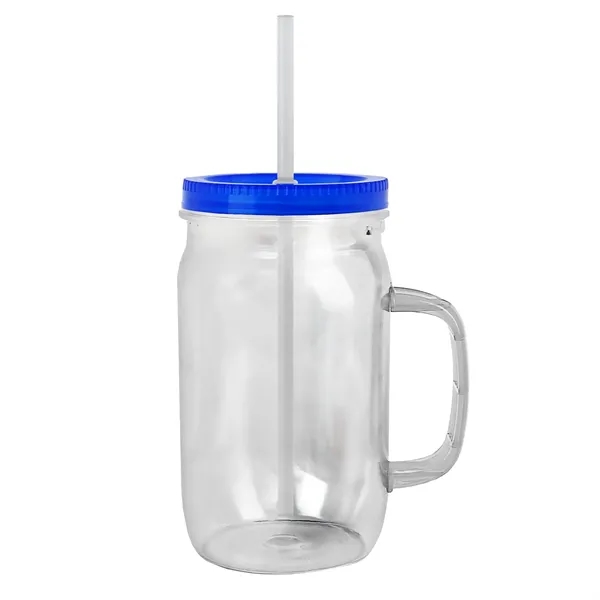 27 oz Mason Jar with Handle, straw and screw-on lid. Measurements... from ASI 40480 Koozie Group