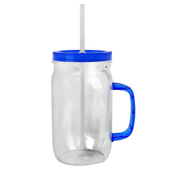 27 oz Mason Jar with Handle, straw and screw-on lid. Measurements... from ASI 40480 Koozie Group