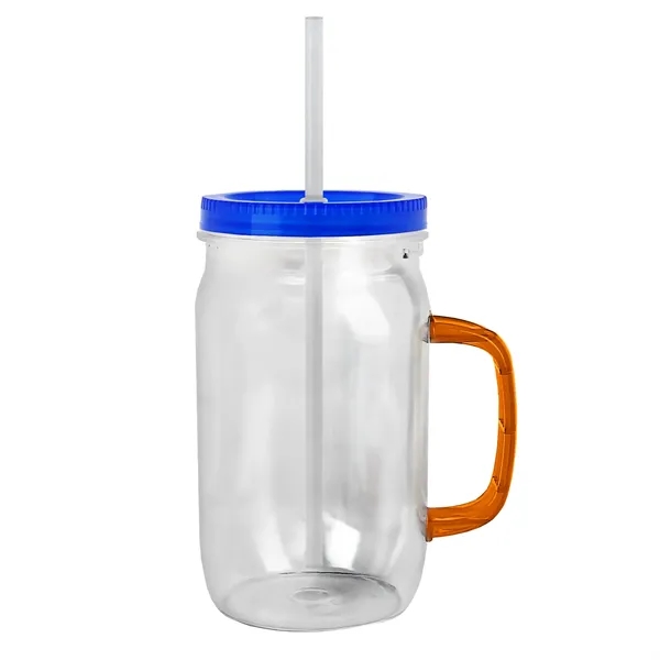 27 oz Mason Jar with Handle, straw and screw-on lid. Measurements... from ASI 40480 Koozie Group