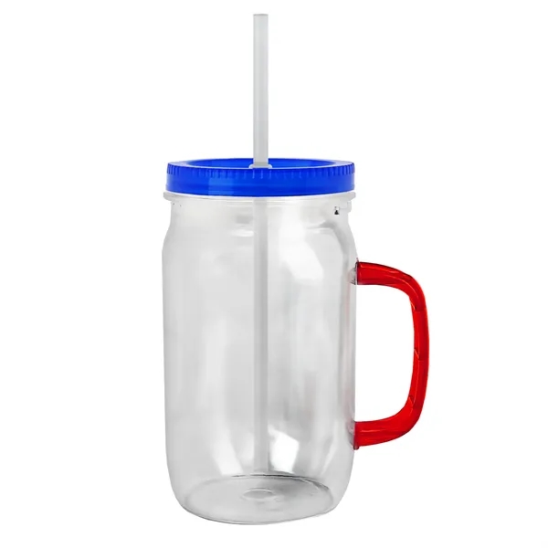27 oz Mason Jar with Handle, straw and screw-on lid. Measurements... from ASI 40480 Koozie Group