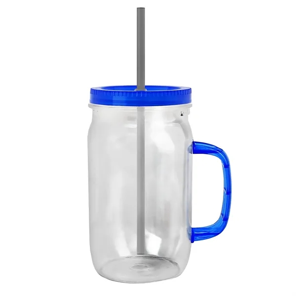 27 oz Mason Jar with Handle, straw and screw-on lid. Measurements... from ASI 40480 Koozie Group