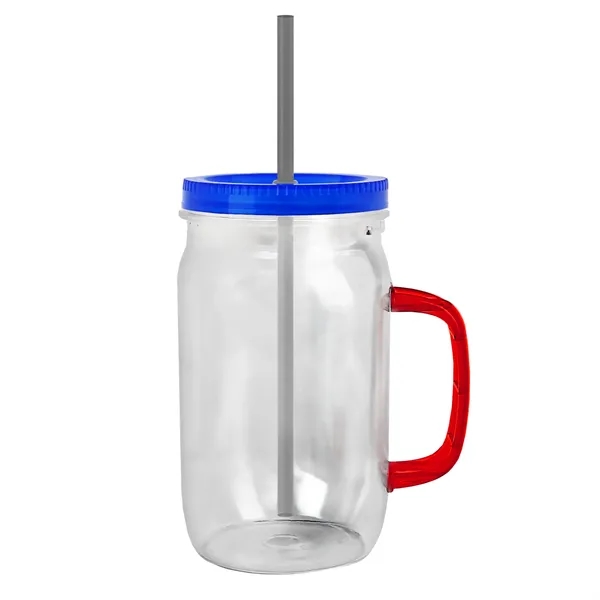 27 oz Mason Jar with Handle, straw and screw-on lid. Measurements... from ASI 40480 Koozie Group