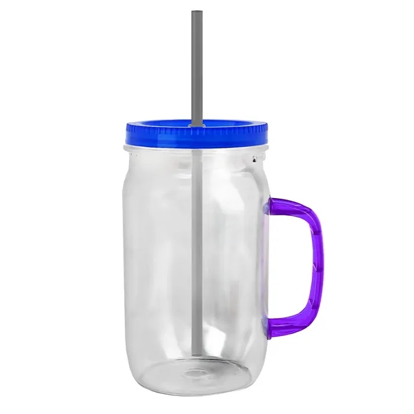27 oz Mason Jar with Handle, straw and screw-on lid. Measurements... from ASI 40480 Koozie Group