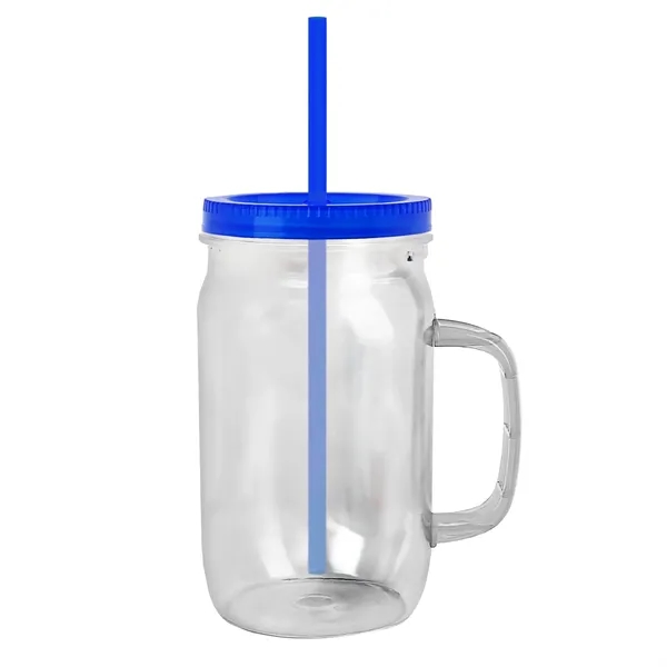 27 oz Mason Jar with Handle, straw and screw-on lid. Measurements... from ASI 40480 Koozie Group