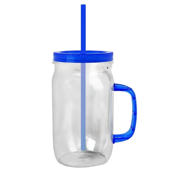 27 oz Mason Jar with Handle, straw and screw-on lid. Measurements... from ASI 40480 Koozie Group